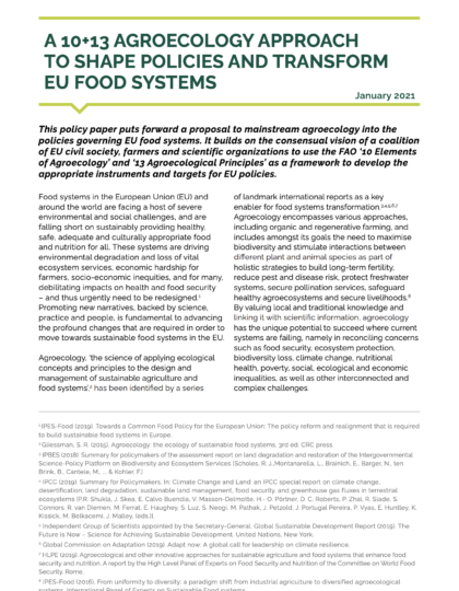 A 10+13 agroecology approach to shape policies and transform eu food systems